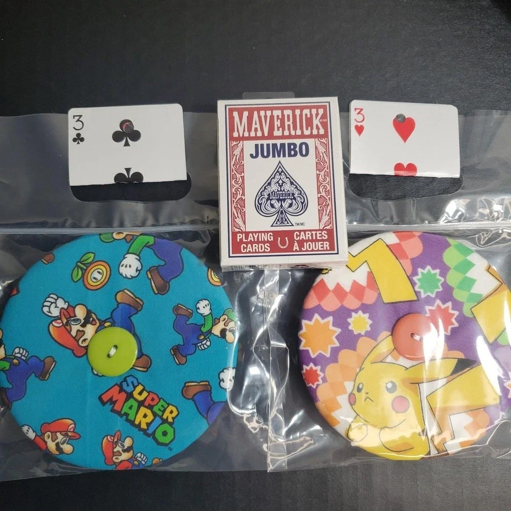 Fabric Playing Card Holder Helping Hands Lot Of 2 + Cards, Mario Bros / Pokemon